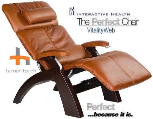 Cognac Premium Leather PC-6 Manual Recline Perfect Chair Recliner Walnut Wood Base