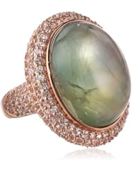 18k Rose Gold Over Sterling Silver Prehnite and Created White Sapphire Ring, Size 7