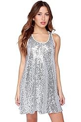Sequined Glittering Tank Above the Knee Round Neck Club Dress/Jumpsuit/Mini Dress 