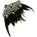 Wide Fancy Formal Real Feathers Metallic Beads Handmade Headwrap Headband Black