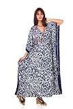 IMAGE OF White & Blue Printed Long Tube Kaftan Caftan Gown
