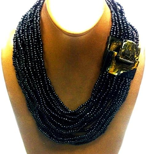 2-6 Day Delivery- Multiple Colors Available, Hand-painted Abstract Handmade Beaded Balinese Bracelet or Necklace, with Painted Natural Wood Hook Buckle Closure Multi Strand Glass Beaded Jewelry Trendy Atristic Unique Design Modern Artsy Indonesian Fashion Accessory from Bali (Necklace, Black)
