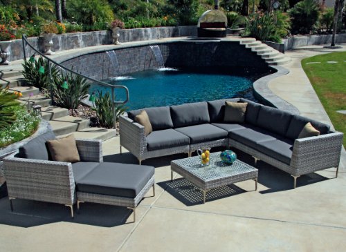 Ibis 8 Piece Modern Wicker Outdoor Sectional Furniture Set with Sunbrella Canvas Charcoal (54048-0000) Cushions