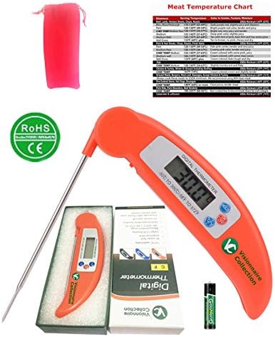 Digital Instant Read Thermometer for Kitchen Cooking, Barbecue, Grilling, Candy Making and Baking from Vissionnaire Collection. Red