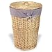 Baby : Badger Basket Rattan Hamper With Lid & Drawstring Liner -16" W. X 22" H. 162 NATURAL Round Rattan Hamper - Lilac Gingham Liner