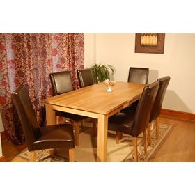 NEW 6' SOLID OAK DINING TABLE & 6 LEATHER CHAIRS SET