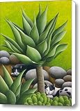 Black and White Cats with Agaves Canvas Print / Canvas Art - Artist Carol Wilson