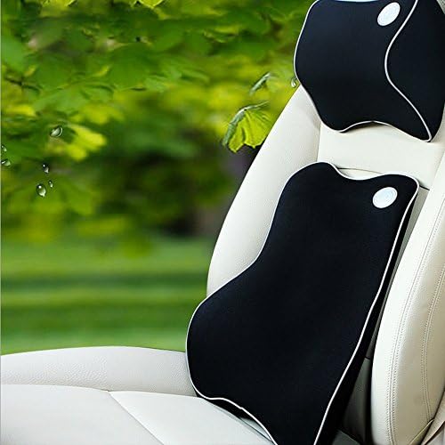 SEERCAR Memory Foam Car Pillow Set Back Lumbar Pillow Cushion &amp; Neck Pillow,1 Headrest&amp;1 Backrest. (black)