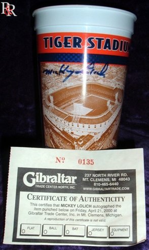 Detroit Tigers Mickey Lolich Autograph on Tiger Stadium Cup