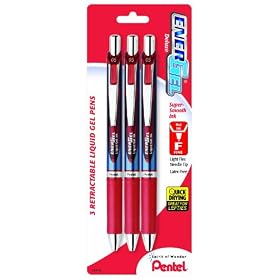 Pentel EnerGel Deluxe RTX Retractable Liquid Gel Pen, 0.5mm, Needle Tip, Red Ink, 3 Pack (BLN75BP3B)