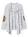Persun Women White Stripes Long Sleeve PU Elbow Water Fall Cardigan Jacket