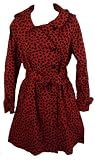 Ruby Rocks Trench Coat Red & Black Knee Length Button Up