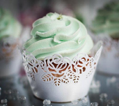 Elegant White Laser Cut Filigree Rose Design Cupcake Wraps for Weddings, Parties, and Celebrating- Package of 12