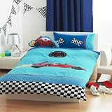 BOYS BLUE RED RACING CAR TWIN DUVET SET