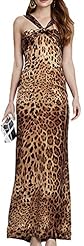 Wrap Backless Halter Off the Shoulder Sleeveless Leopard Print Bodycon Dress/Maxi Dress 