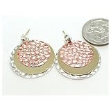 Tri-Tone Hammered Disc Dangle Hoop Earrings (cc29)