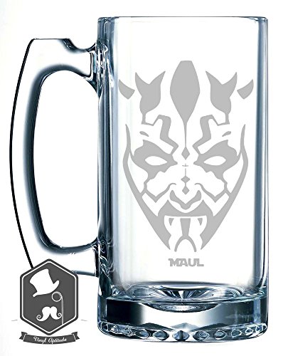 Star Wars Darth Maul Face Inspired 25 OZ Hand-made Etched Beer Mug Glass Stein
