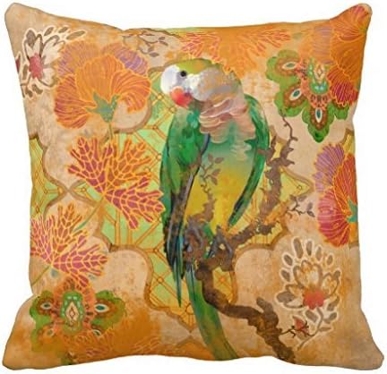 Green Yellow Tropical Parrot Bird Orange Red Throw 18*18 pillow Case