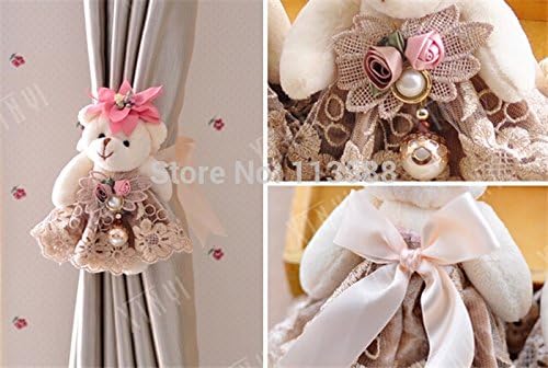 1pair ribbon bowknot bell dress bear wedding car decor wedding bedroom creative cartoon curtain accessories (Light Brown #2)