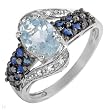 Ring With 1.55ctw Precious Stones - Genuine Diamonds, Sapphires and Aquamarine Beautifully Crafted in White Gold - Certificate Available.