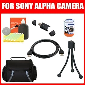 Essentials Accessory Kit For Sony Alpha NEX-3, NEX-C3, NEX-5, NEX-7 Digital Camera Includes 2.0 High Speed USB Card Reader + Deluxe Carrying Case + Mini HDMI Cable + Mini Flexible Tripod + LCD Screen Protectors + More