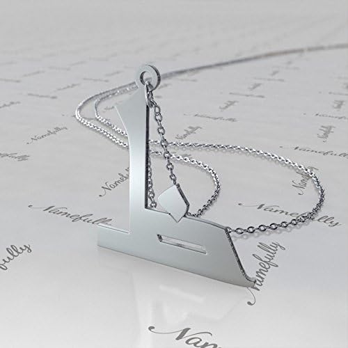14k White Gold Arabic Initial Necklace - "Tha" - 16" Chain (Young Adult)