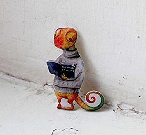 Chameleon and book brooch pin Chameleon gift idea For Chameleon lovers Animal jewelry Chameleon jewelry for girls Chameleon jewelry for women Personalised gift idea Animal lovers Red Green
