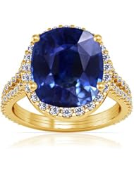 18K Yellow Gold Cushion Cut Blue Sapphire Ring With Sidestones