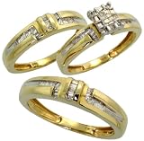 14k Yellow Gold Trio 3-Piece His (5mm) & Hers (5mm; 7mm) Wedding Band Set, w/ 0.50 Carat Baguette & Invisible-set Diamonds; (Men's Size 9 to 12; Ladies' Size 6 to 8)