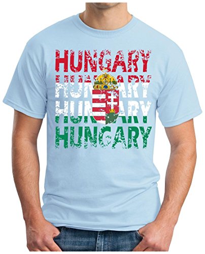 OM3 – HUNGARY – T-Shirt MAGYARORSZÁG EM 2016 FRANKREICH FRANCE FUSSBALL FANSHIRT SOCCER CUP SPORT TRIKOT EUROPAMEISTER, L, himmelblau