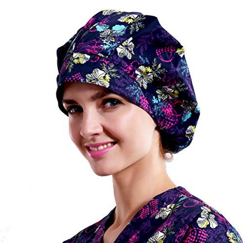 Outsport Print Scrub Caps Women Surgical Purple Hat Ponytail Multi Suitable
