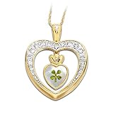 Diamond Blessings Four-Leaf Clover Pendant Necklace: Heart-Shaped Irish Jewelry Gift by The Bradford Exchange