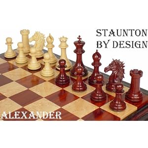 Alexander's Stallion Staunton Chess Set in Red Sandalwood and Boxwood - 4.4 King by