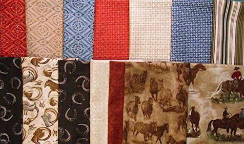14 Fat Quarters Workin the West from Maywood Studios Cowboys &amp; Horses 100% Cotton Quilt Western Fabric