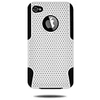 Amzer AMZ91312 Silicone-Perforated PolyCarbonate Hybrid Case for iPhone 4/4S (Black/White)
