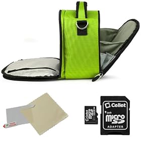 GREEN Slim Compact Protective Travel Digital Camera Carrying Case with Accessory Compartment For Sony Alpha Series NEX-5 / NEX-C3 Point And Shoot Digital Camera + Includes a 16GB Micro SD Card with SD Adaptor + Includes a Universal Anti-Glare Screen Protector Guard