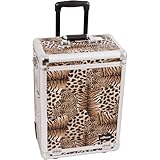 33.25 inch 4 in 1 Leopard Print Aluminum Finish Travel Rolling Wheeled Professional Makeup Organizer Trolley w/ 3 Detachable Trays + 3 Aluminum Drawers