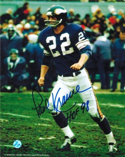 Paul Krause Autographed/Hand Signed Minnesota Vikings 8x10 Photo Inscribed ''HOF 98''