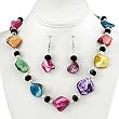 Multi Colored Shell and Crystal Necklace and Earrings Set