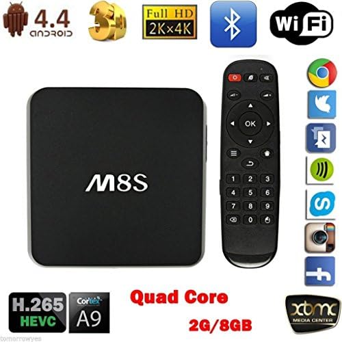 GAEEK M8S Quad Core Android 4.4 Amlogic S812 HD Media Player Top Box . TV Box Built In Channel Updater .Free Movies and TV Comes Fully Loaded Smart TV Box with Dual Band 2.4G/5G WiFi DLNA