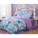 Queen Geo Aqua Square Reversible Comforter Set