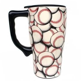 Baseball Ceramic Travel Mug commuter coffee cup by Spoontiques