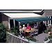 Sunsetter Pro Motorized Awning (14 Ft / Blue Stripe) With Traditional Laminated Fabric With Right Mounted Motor And Wall Bracket