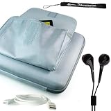 Classy Apple iPad Hard Nylon Cube Case with Pocket + Includes a 4-inch eBigValue (TM) Determination Hand Strap + USB 2.0 Data Sync Cable for Apple Ipad + Fashion Earbud Headset Headphones 3.5mm In-Ear Stereo ( Black )