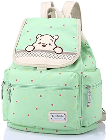 Women's Preppy Style Canvas Travel Backpacks With Cartoon Bear Printing (Light Green)