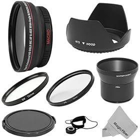 Essential Kit for SONY Cyber-shot DSC-HX1 - Includes: 0.45x Wide Angle (w/ Macro Portion) High Definition Lens + Aluminum Lens Adapter tube + UV and Polarizer Filter + Tulip Flower Lens Hood + Lens Cap (w/ Cap Keeper) + Premium MagicFiber Microfiber Cleaning Cloth