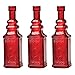 Luna Bazaar Small Vintage Glass Bottle Set (6.5-Inch, Red, Ella Square Design, Set of 3) - Flower Bud Vase for Home Décor and Wedding Centerpieces