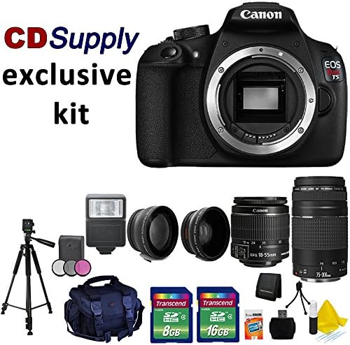 Canon EOS Rebel T5 18MP Digital SLR Camera with Canon EF-S 18-55mm f/3.5-5.6 IS [Image Stabilizer] II Zoom Lens & & EF 75-300mm f/4-5.6 III Telephoto Zoom Lens + Tele & Wide Angle Lenses for 58mm + Photo & Video High Quality Tripod + 58 MM 3 piece Filter Kit + External Flash + High Quality SLR Case + 24GB Memory + Hi Speed SD USB Card Reader + CD Supply Deluxe Accessory Bundle