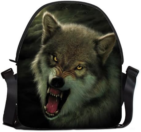 DailyLifeDepot Generic Personalized Authentic Wolf Hawl Cool Head Close Up Design Messenger Bag Black ( Medium )