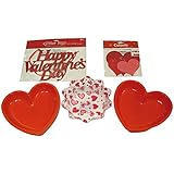 Valentine's Day Heart-Shaped Decorations Bundle with Plastic Trays, Fluted Bowl, Heart Cutouts, Sign